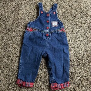 Vintage Denim Oshkosh Overalls Plaid 12 Month Made In USA Vestbak Snap Crotch